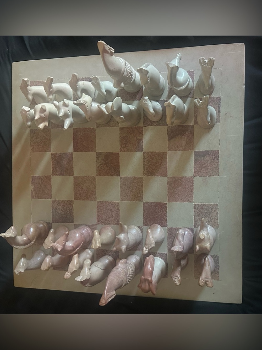 32 Piece with Handcrafted marble board Animal Chess Set - Pink and White